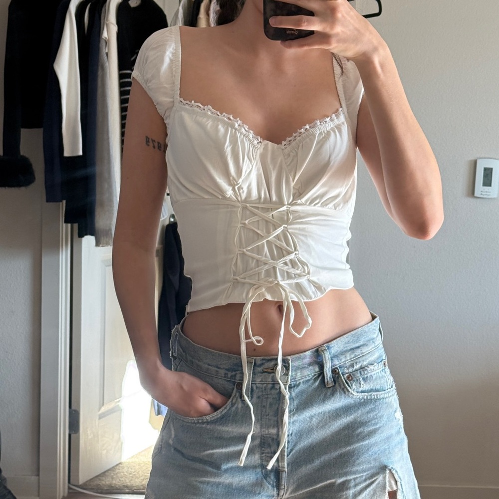 Bambi Swim white lace up corset top